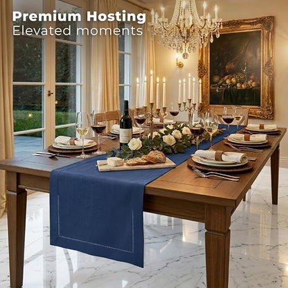Signature Linen™ by D'Moksha Navy Blue Table Runner 132 Inches Long, 100% Pure - Image 3