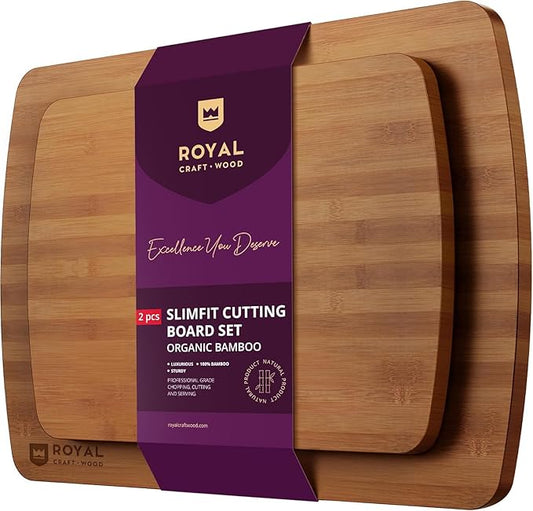 ROYAL CRAFT WOOD Wooden Cutting Boards for Kitchen Meal Prep & Serving - Bamboo Wood Serving Board Set - Charcuterie & Chopping Butcher Block for Meat
