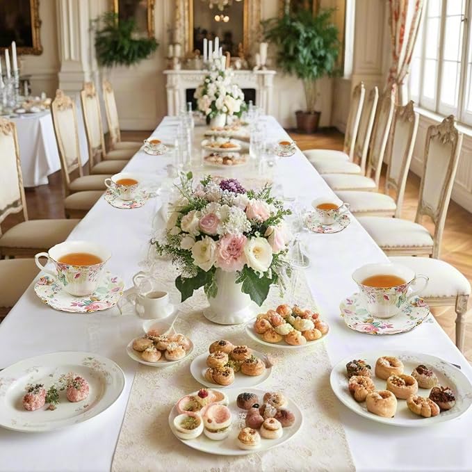 TATSUMI Country Roses 18 Peices Bone China Tea Cup And Saucer Set, English - Image 3