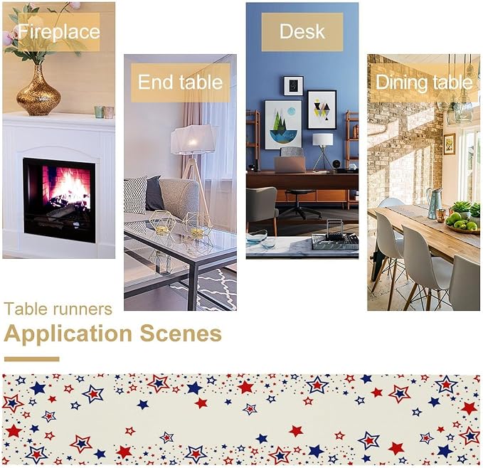 4th of July Table Runner, American Stars Patriotic Independence Day Table Runner - Image 5