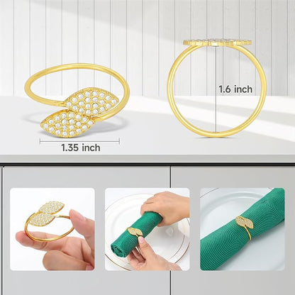 KPOSIYA Set of 20 Diamond Leaf Napkin Rings Metal Gold Napkin Holder Table - Image 3