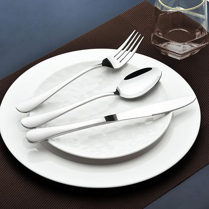 60 Piece Silverware Set for 12, Heavy Duty Stainless Steel Flatware Utensils Cutlery Set Including Steak Knife Fork and Spoon, Dishwasher Safe，Gift Package for Wedding Housewarming