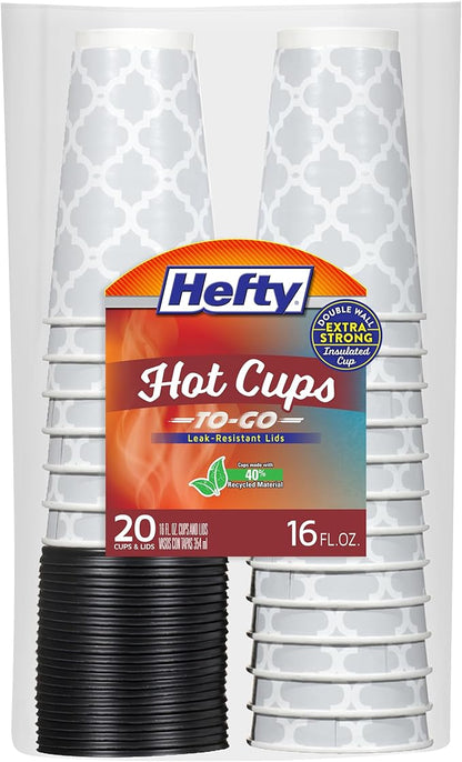 Hefty Disposable Hot Cups with Lids, Insulated Paper Coffee Cups by Hefty