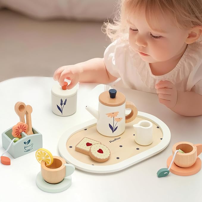 PairPear Wooden Tea Set for Kids, Toys Food Tea Party Set for Toddlers 3-5 | 19 - Image 5