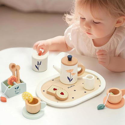 PairPear Wooden Tea Set for Kids, Toys Food Tea Party Set for Toddlers 3-5 | 19 - Image 5