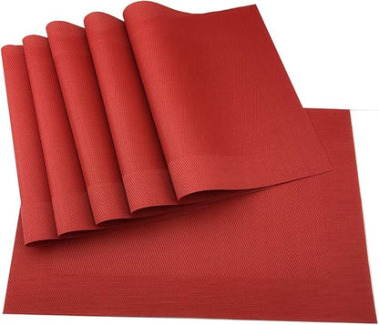 Gugrida Vinyl Red Placemats Heat Resistant Dining Table Mats Non-Slip Washable Place Mats Set of 6 （Red）