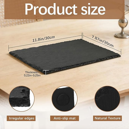 6 Pack 12 inch*8 inch Cheese Boards Black Slate Charcuterie Boards,Slate for Laser Engraving Natural Food Contact Safe Stone,Suitable for Gourmet Platter of Meat, Fruit, Party, Appetizers