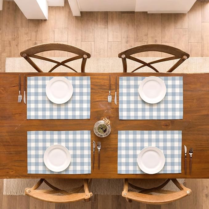 Dusty Blue Gingham Placemats Light Blue Checkered Table Mats - Image 4