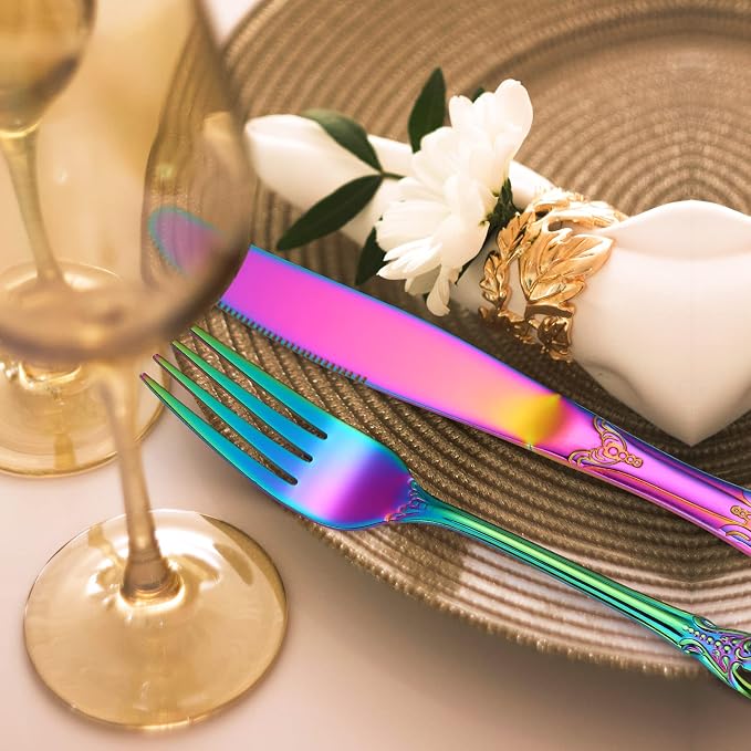Retro Silverware Rainbow Set for 4 Stainless Steel Flatware 20 Pieces include - Image 8