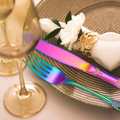 Retro Silverware Rainbow Set for 4 Stainless Steel Flatware 20 Pieces include - Image 8