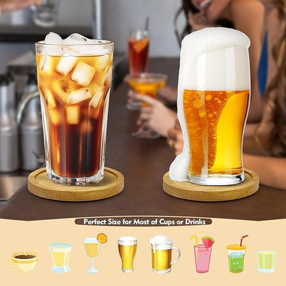 Acacia Wood Coaster Set of 4 with Holder, Non-Slip Heat-Resistant Wooden Coasters, Modern Decorative Coasters for Coffee Table, Dining Table & Kitchen Accessories
