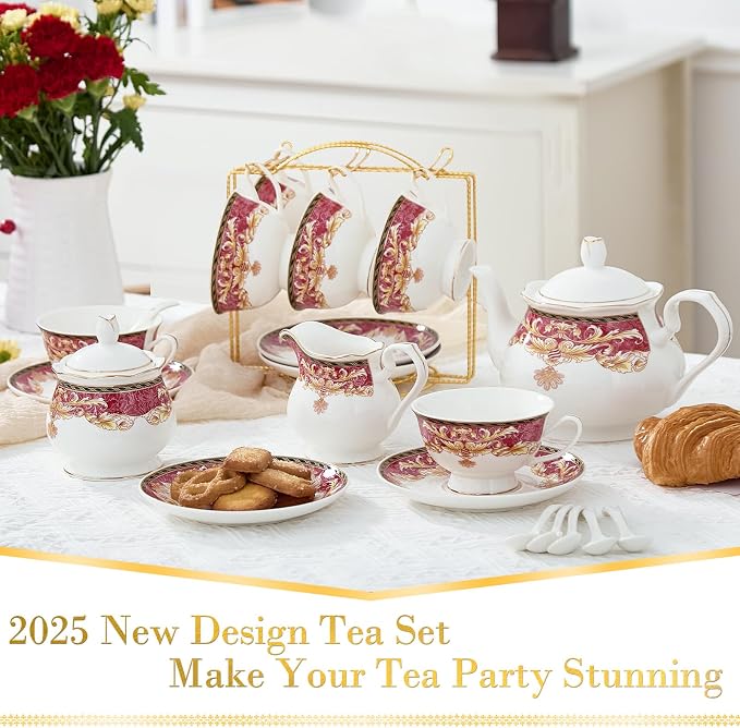DUJUST 22 pcs Royal Vintage Porcelain Tea Set - Image 3