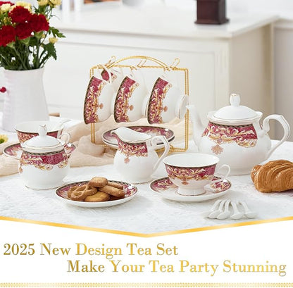 DUJUST 22 pcs Royal Vintage Porcelain Tea Set - Image 3