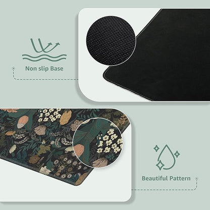 iCasso Desk Mat, XXL Large Mouse Pad for Desktop, Cute Pad With Stitched Edges, Anti-Slip Big Mousepad, Keyboard Mat for Computer, Work, Gaming (Weeds)