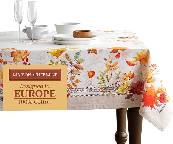 Maison d' Hermine Table Cloth Rectangle Table 100% Cotton 70 x 90 Inches Fall Tablecloth Reusable Everyday Use for Thanksgiving Christmas Decorations Dining Farmhouse Party (Amarante)
