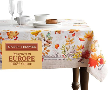 Maison d' Hermine Table Cloth Rectangle Table 100% Cotton 60 x 108 Inches Fall Tablecloth Reusable Everyday Use for Thanksgiving Christmas Decorations Dining Farmhouse Party (Amarante)