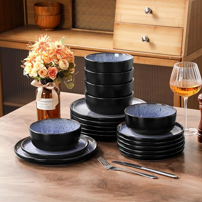 vancasso Plates and Bowls Sets, 24 Pieces Stoneware Dinnerware Sets - Image 9