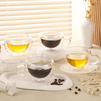 Double Wall Insulated Glass Tea Cups Set of 4, Teacups Coffee Mugs - Image 6