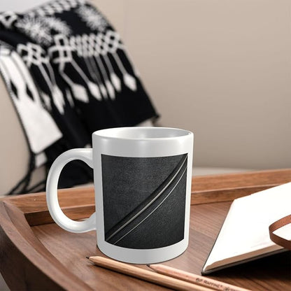 Thin White Lines Geometric Pattern Minimalist Ceramic Cup, Elegant Coffee Mug - Image 2