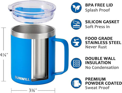 SUNWILL Insulated Coffee Mug, Stainless Steel 14 oz, Splash-Proof Lid | Keeps - Image 2