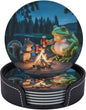 Happy Camper Frog Coasters for Drinks Set of 6, Round Leather Coaster by Unknown