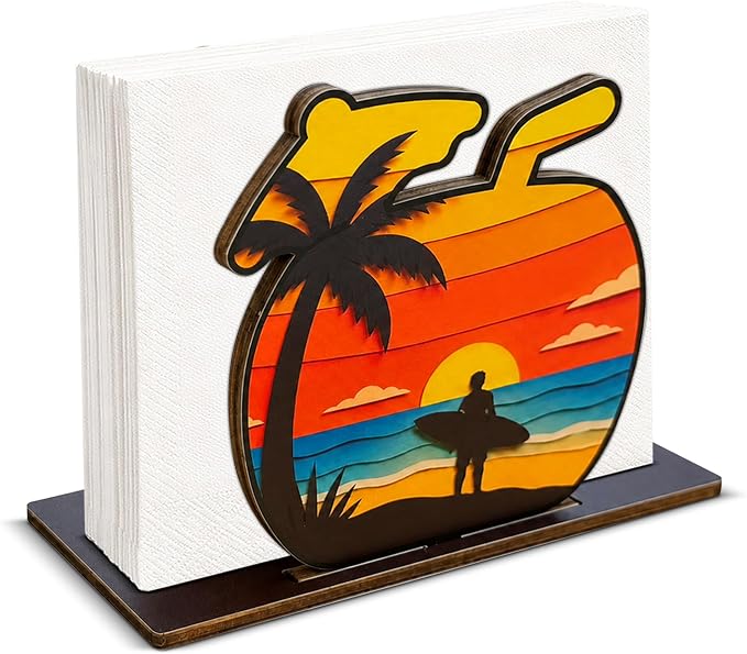 Summer Sunset Coastal Palm Tree Decor Wood Napkin Holder by Unknown