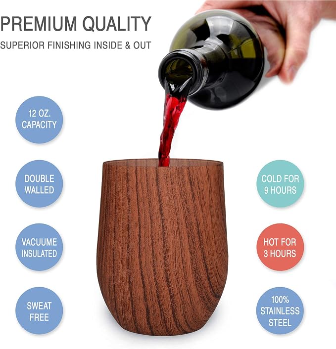 CHILLOUT LIFE 12 oz Stainless Steel Wine Tumblers 2 Pack - Image 2