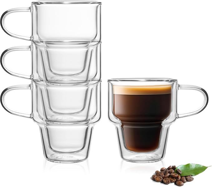 NIRA.Z 4 Pack Double Wall Glass Coffee Mugs 10 OZ Insulated Espresso Cups by NIRAZ