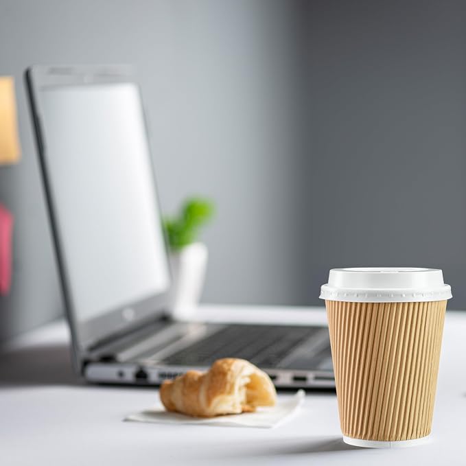 GUSTO [12 oz. - 100 Count Insulated Kraft Ripple Paper Hot Cups, Disposable - Image 4