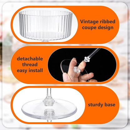 Jingmore 24 Pcs Ribbed Martini Glasses 10 oz Disposable Plastic Vintage Ribbed - Image 3