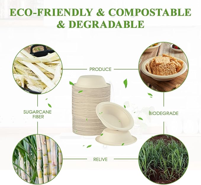 Vplus 200 Pack 12 OZ Compostable Paper Bowls, Bagasse Bowls，Nature | Disposable - Image 5