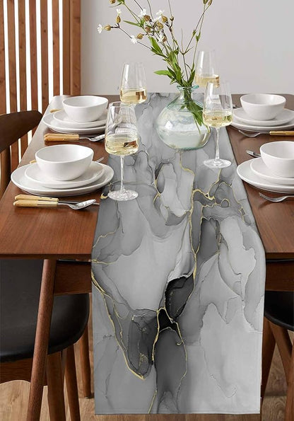 Grey Marble Short Table Runners 36 Inches, Cotton Linen Fabric Table Runner - Image 2