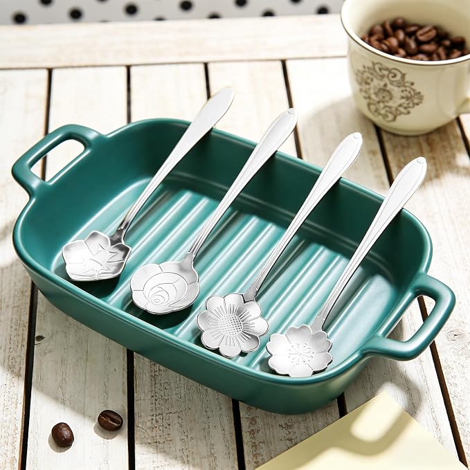 8-Piece Silvery Flower Tea Spoon Set | Stainless steel gold spoons; - Image 4