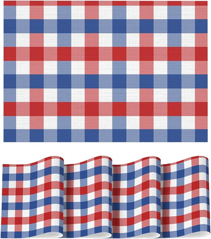 Artoid Mode Buffalo Plaid Vinyl Placemats Set of 4, 12x18 Inch Washable Non-Slip Heat Resistant Plastic Place Mats for Party Dining Table, Blue/Red