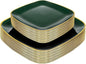bUCLA 50PCS Green and Gold Plastic Plates - Green Gold Square Plastic Disposable Include 25 Each (Dinner & Dessert) Plates, Ideal for Party & Christmas