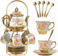 CHANJOON Gold Plated Red Rose Ceramic Tea Set, Vintage Tea Sets by CHANJOON