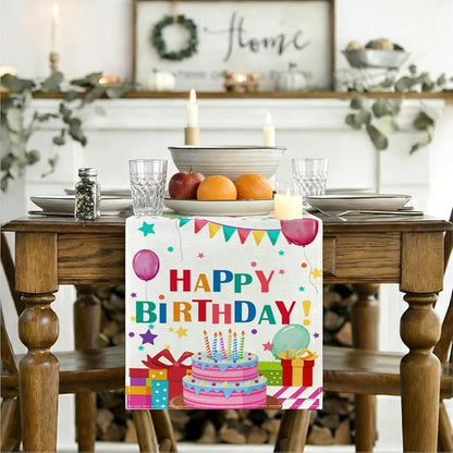 Happy Birthday Colorful Balloons Stars Table Runner, Birthday Decorations | - Image 3