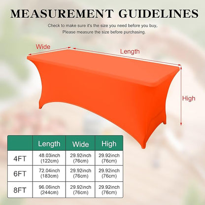 6Pack 8FT Table Cloth for Rectangular Fitted Events Stretch Orange Table Covers Washable Spandex Tablecloth Protector for Party, Wedding, Cocktail, Banquet, Festival