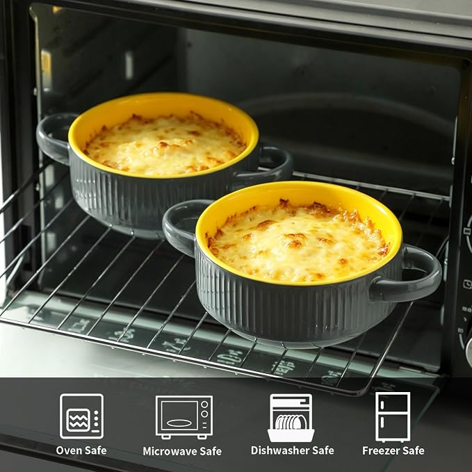 Soup Bowls with Handles, 23 oz French Onion Soup Crocks, Stackable Soup Bowl - Image 3