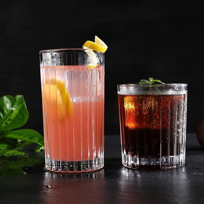 Royalrose Premium VertiLine 13.5oz Highball Glasses, 6pc Tall Glass Sets. Lead-Free Crystal Drinking Glasses. Water Glasses, Mojito Glass Cups, and Mixed Drink Cocktail Glass Set. (Tall glasses)