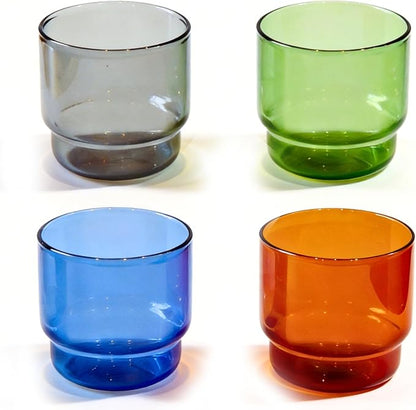 Bodega Glasses Set, 8 oz Stackable Short Glasses 4-piece | Built-in Color by ElementLabs