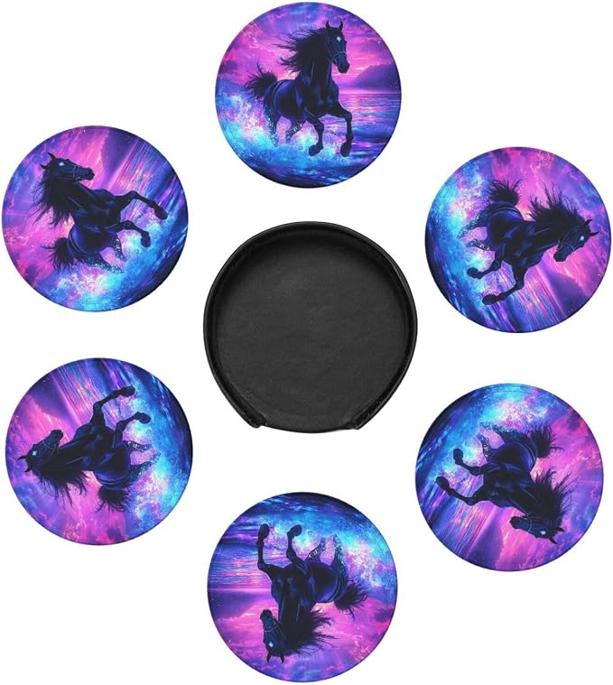 Horse Coasters for Drinks Set of 6, Round Leather Coaster - Image 7