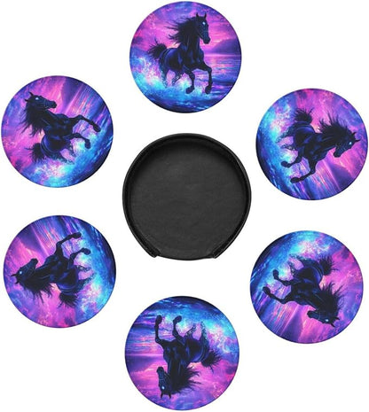 Horse Coasters for Drinks Set of 6, Round Leather Coaster - Image 7