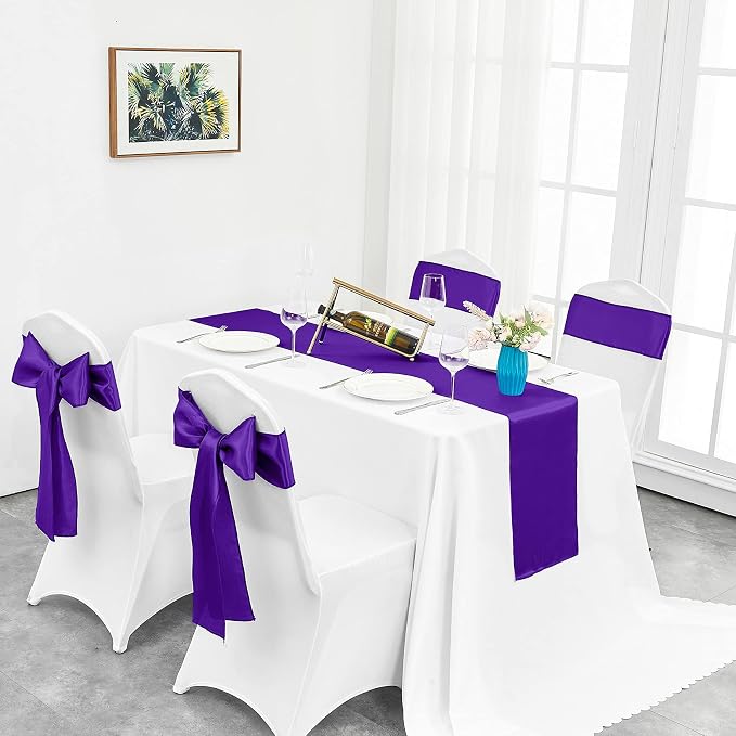 4-Pack Purple Satin Table Runner 12 x 108 Inch Long Bright and Smooth Silk - Image 5