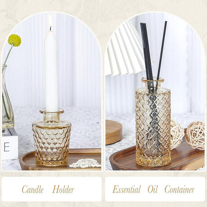 Amber Glass Bud Vases Set of 5, Gold Flower Vase for Centerpieces, Small Clear Vases in Bulk for Wedding Decorations, Vintage Vase for Table, Recepetion, Home Décor