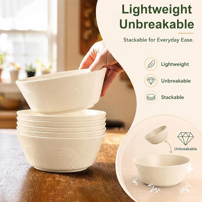 PYRMONT Large Bowls Wheat Straw Bowls 36 Oz Unbreakable Salad Bowls Microwave & - Image 5