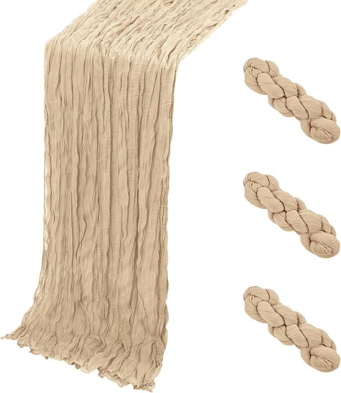 3 Pack Beige Cheesecloth Table Runner, 17 x 108 Inch, Gauze Cheese Cloth Table by Yorcari