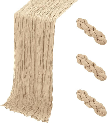 3 Pack Beige Cheesecloth Table Runner, 17 x 108 Inch, Gauze Cheese Cloth Table by Yorcari