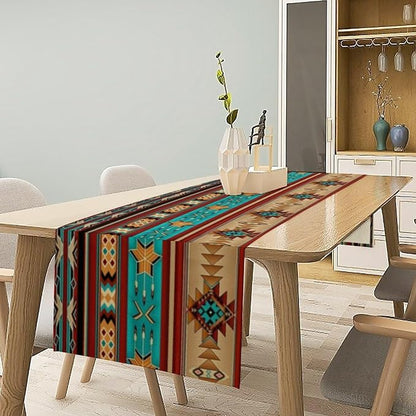 Aztec Table Runner, Ethnic Style Design Geometric Table Runners Dresser Scarves - Image 2