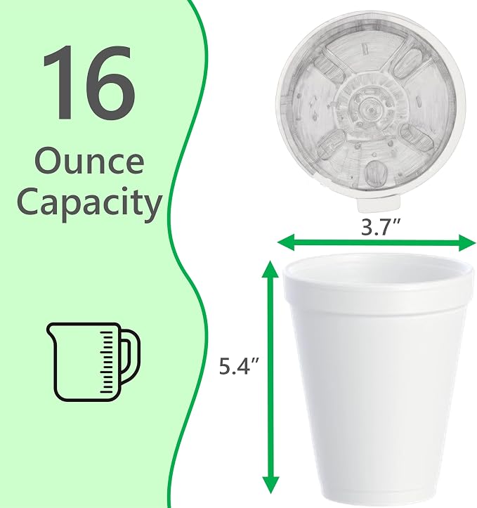 16 OZ Foam Cups With Lids for Hot & Cold Drinks, USA-Made 25-Pack.Ideal - Image 2